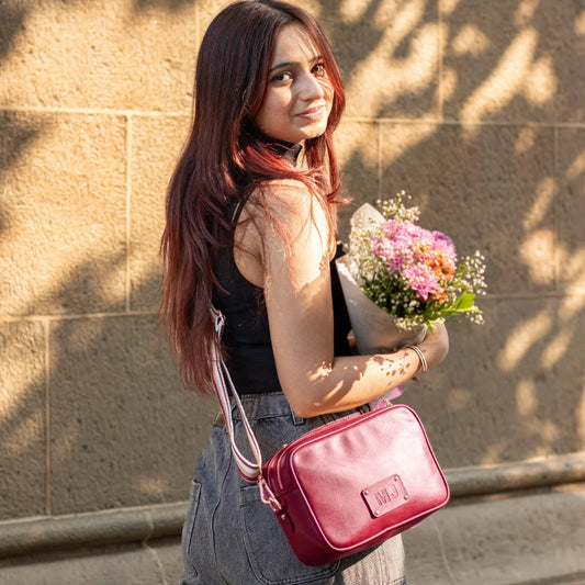 PERSONALISED DOUBLE ZIP SLING BAG - MAROON