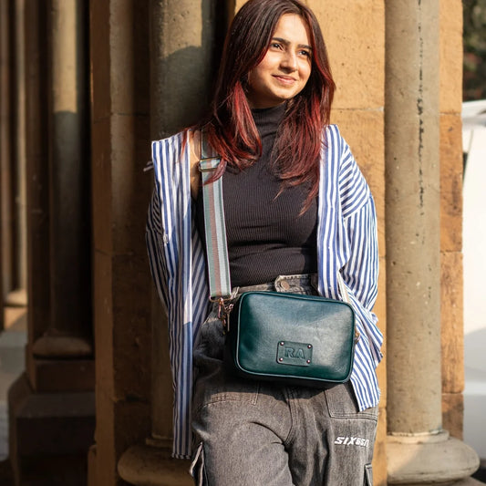 PERSONALISED DOUBLE ZIP SLING BAG - GREEN