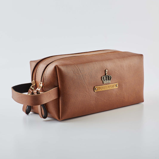 PERSONALISED DOUBLE ZIP POUCH - TAN