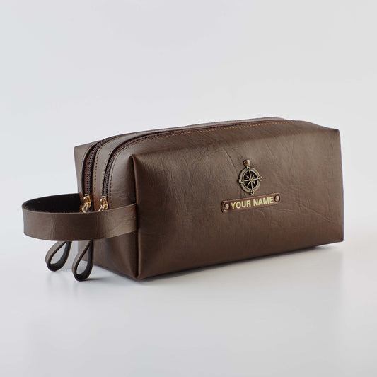 PERSONALISED DOUBLE ZIP POUCH - BROWN