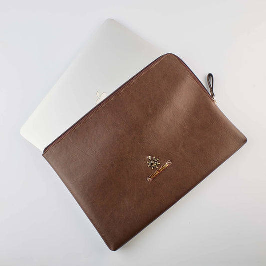 PERSONALISED ZIPPERED LAPTOP CASE (13 Inch) - BROWN