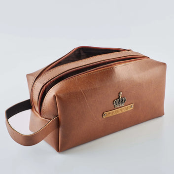 PERSONALISED DOUBLE ZIP POUCH - TAN