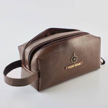 PERSONALISED DOUBLE ZIP POUCH - BROWN