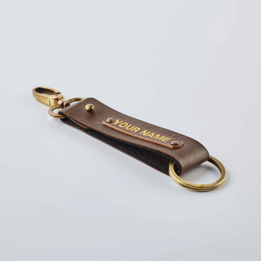 PERSONALISED TWO SIDED KEYCHAIN - BROWN