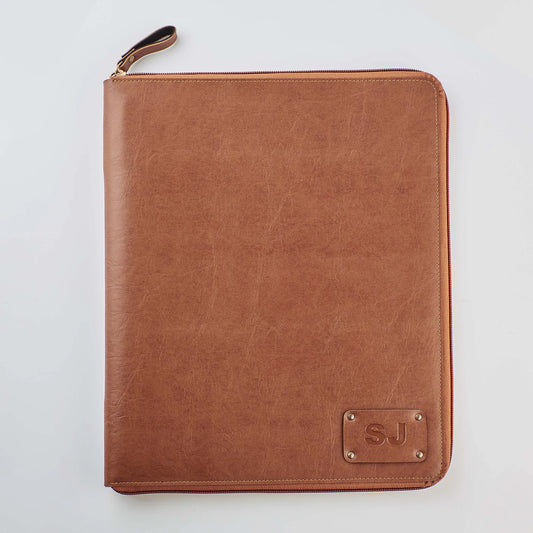 PERSONALISED ZIPPERED OFFICE FOLDER - TAN