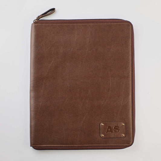 PERSONALISED ZIPPERED OFFICE FOLDER - BROWN