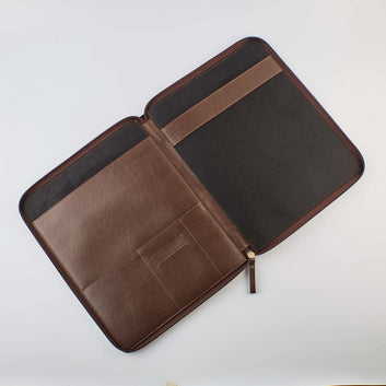 PERSONALISED ZIPPERED OFFICE FOLDER - BROWN