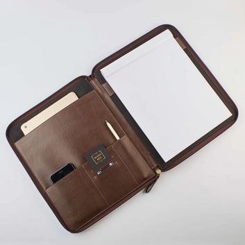 PERSONALISED ZIPPERED OFFICE FOLDER - BROWN