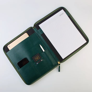 PERSONALISED ZIPPERED OFFICE FOLDER - GREEN