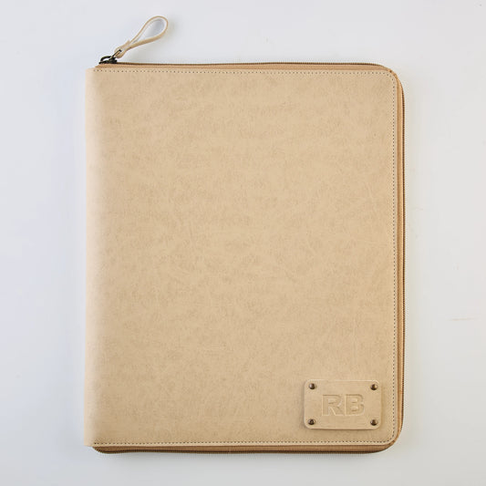 PERSONALISED ZIPPERED OFFICE FOLDER - BEIGE