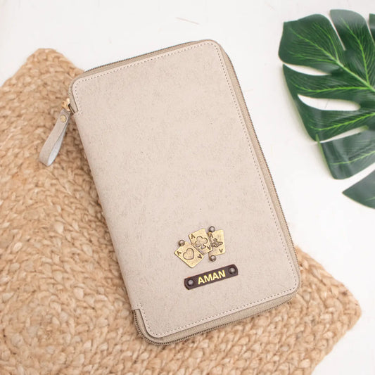 PERSONALISED ZIPPERED TRAVEL CASE - BEIGE