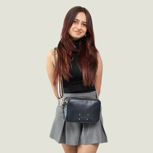 PERSONALISED DOUBLE ZIP SLING BAG - BLACK